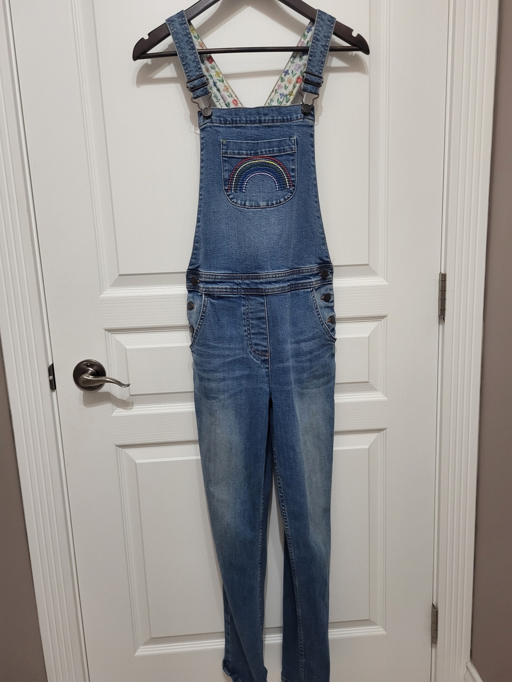 Denim Overalls with Rainbow Embroidery